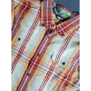 The North Face Button Down Shirt S/S Orange Yellow Red Plaid Men's Size Large